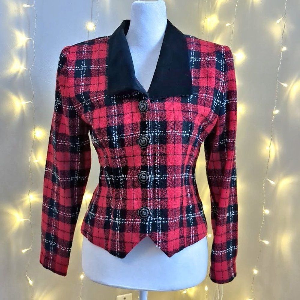 NWT Vintage 90s Positive Attitude Clueless Plaid Blazer Red Velvet Corpcore 4P